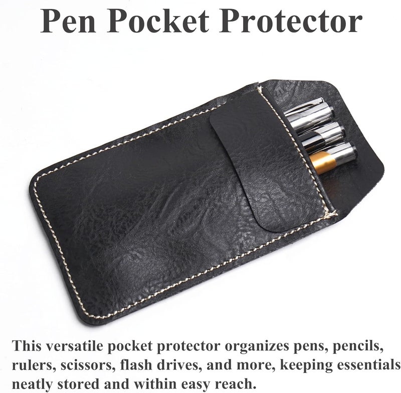 Haecsfl 2 Pieces PU Leather Pocket Protector,Pen Pouch Holder Organizer for Shirts, Lab Coats, Pants - Multi-Purpose - Holds Pens, Pointers, Pencils, and Notes(2-Black) - Image 2